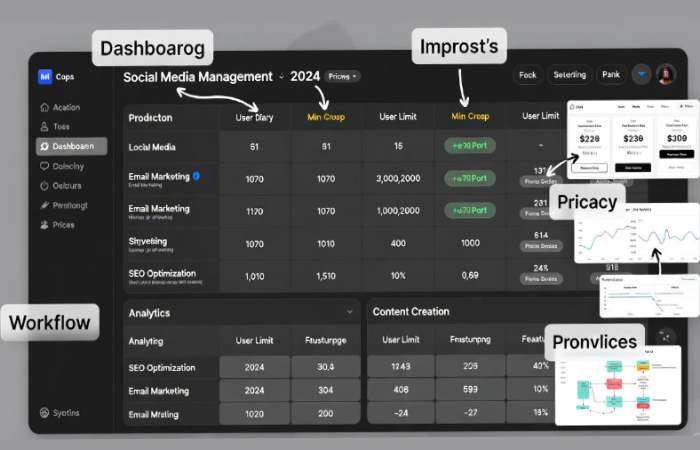 Digital marketing software comparison table with ratings and prices