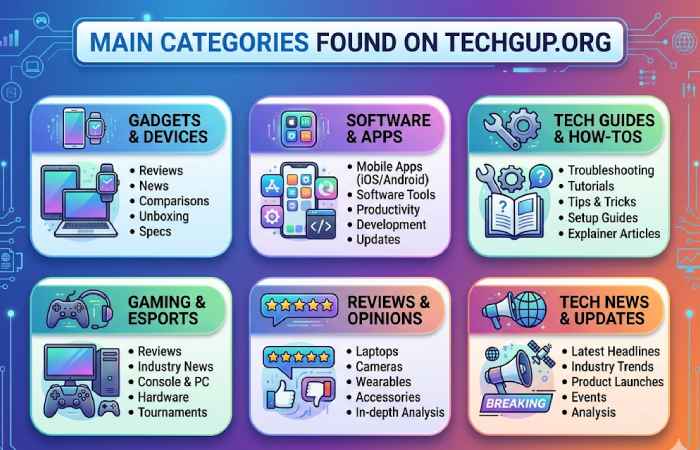 main categories found on techgup org